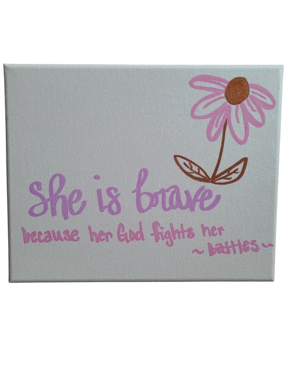Hand Painted She Is Brave Glittery Floral Wall Art Canvas - Picture 2 of 4